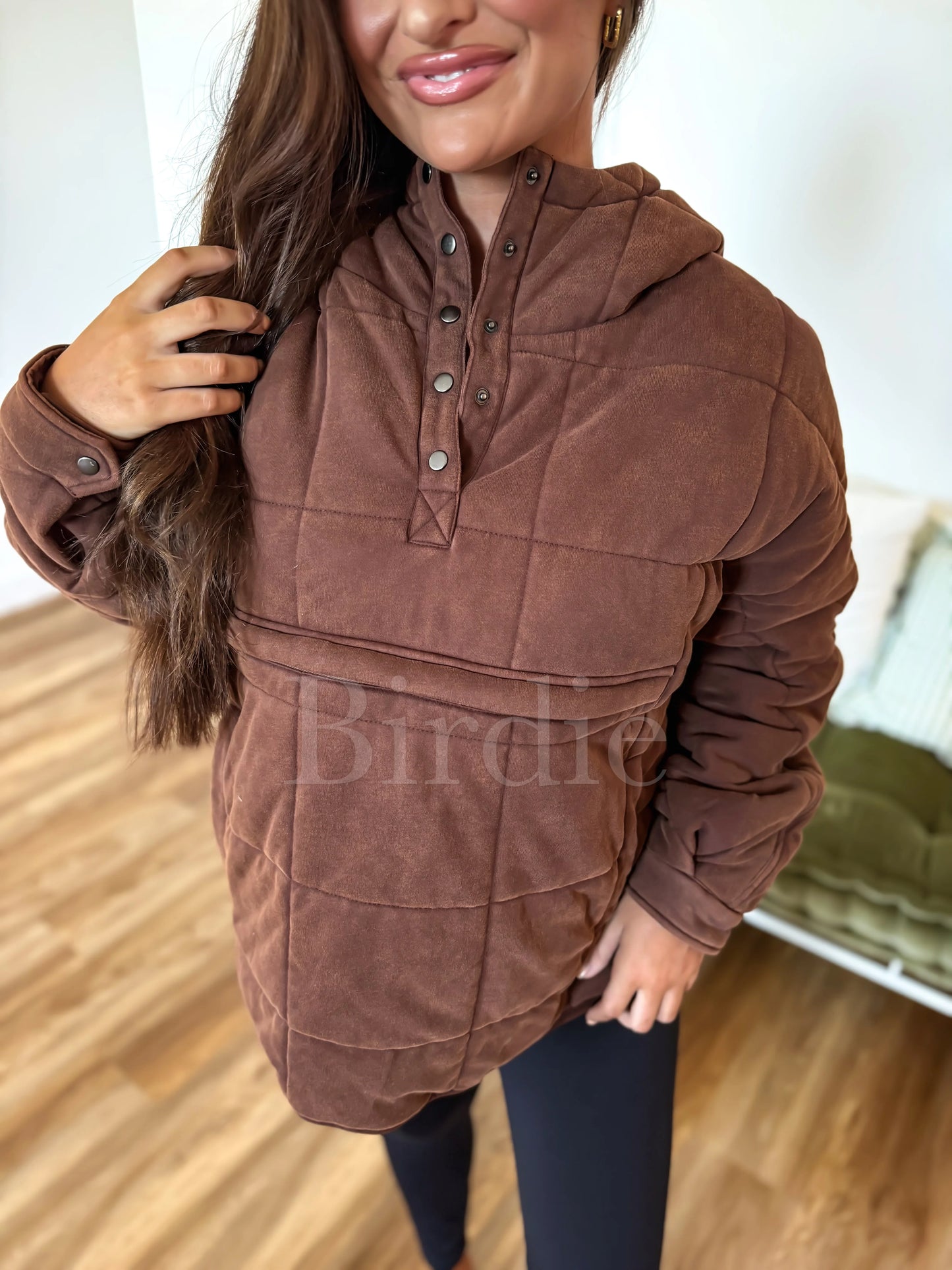Aspen Quilted Snap Pullover in Washed Cocoa PRE-ORDER