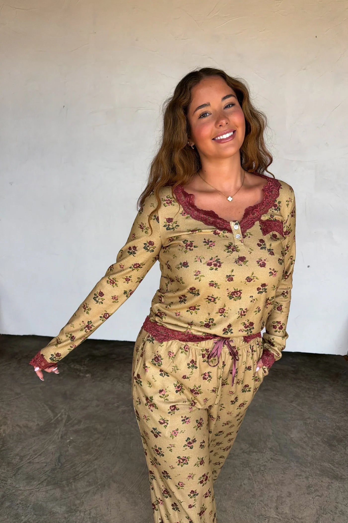 Vintage Floral & Lace Waffle-Knit PJ PRE-ORDER