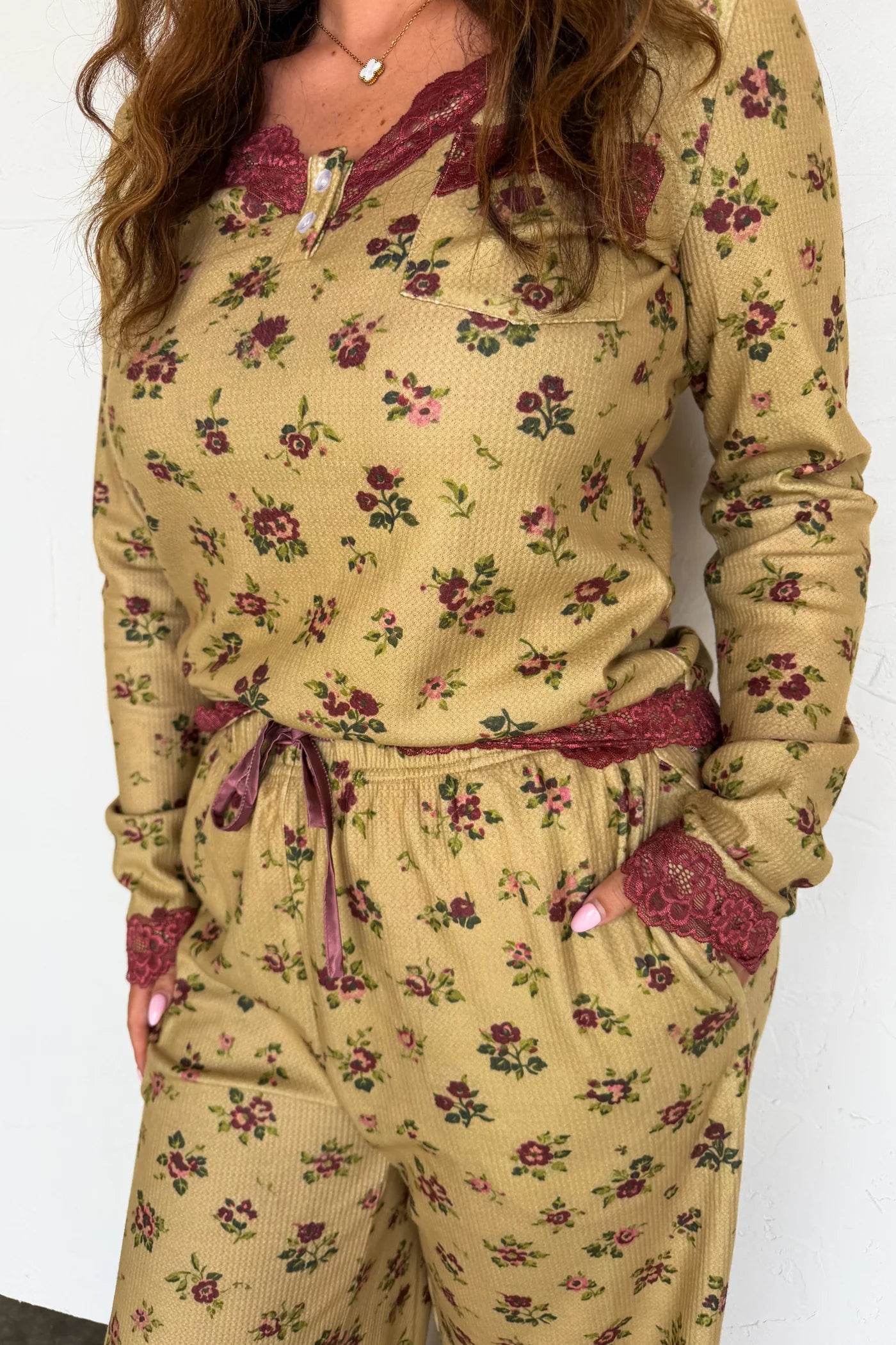 Vintage Floral & Lace Waffle-Knit PJ PRE-ORDER