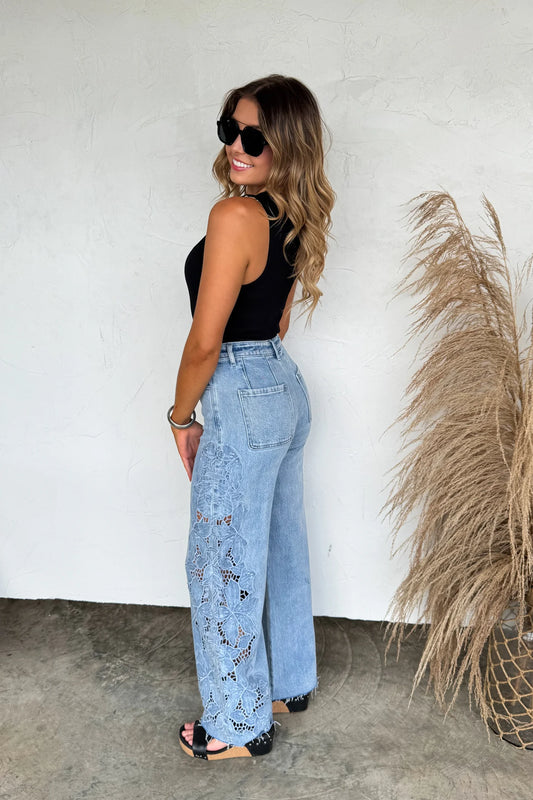 Floral Charm Wide Leg Jeans PRE-ORDER