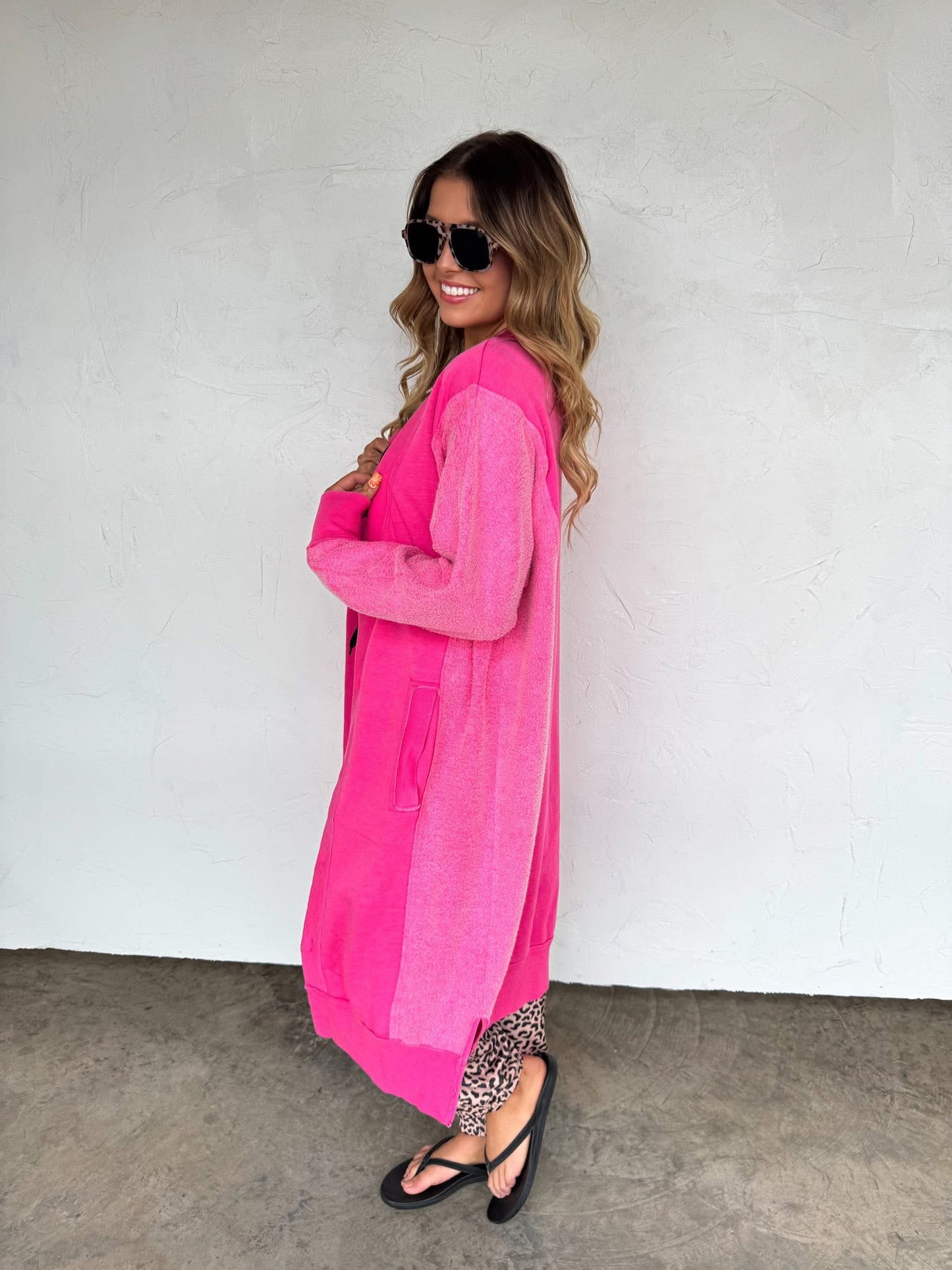 Pink Sweatshirt Cardigan